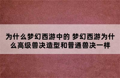 为什么梦幻西游中的 梦幻西游为什么高级兽决造型和普通兽决一样